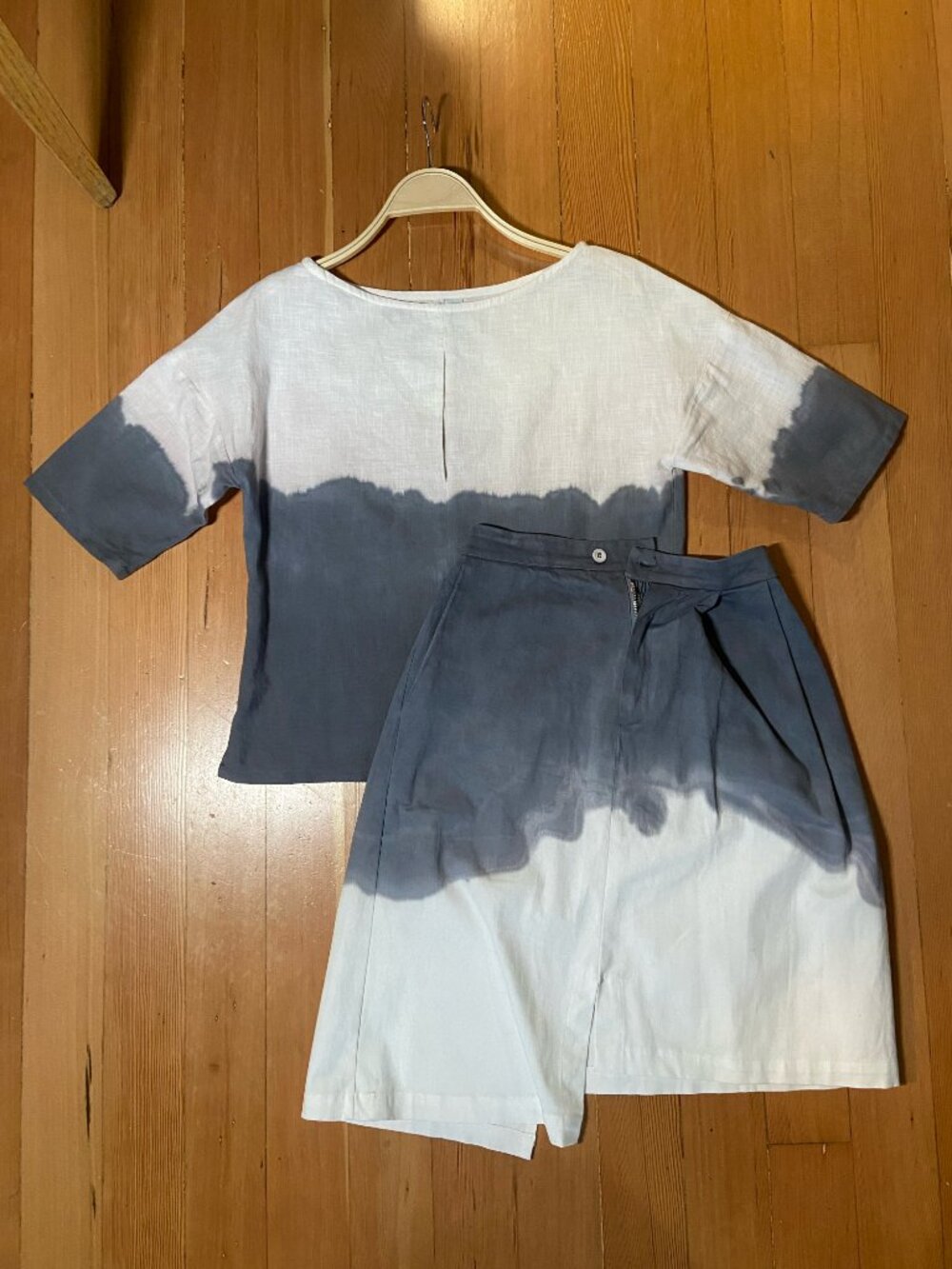 GOR two piece 100% cotton dip dye skirt and blouse - Made in Italy